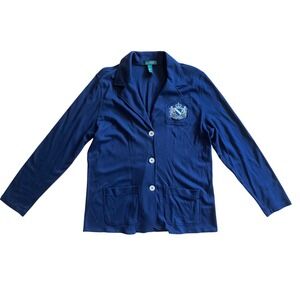 Lauren Ralph Lauren Navy Pima Cotton Embroidered Crest Blazer Jacket 1X Flaw